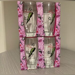 Betsey Johnson Highball Glasses Set of 4 - Rock n’ Roll Lightning Bolt & Stars